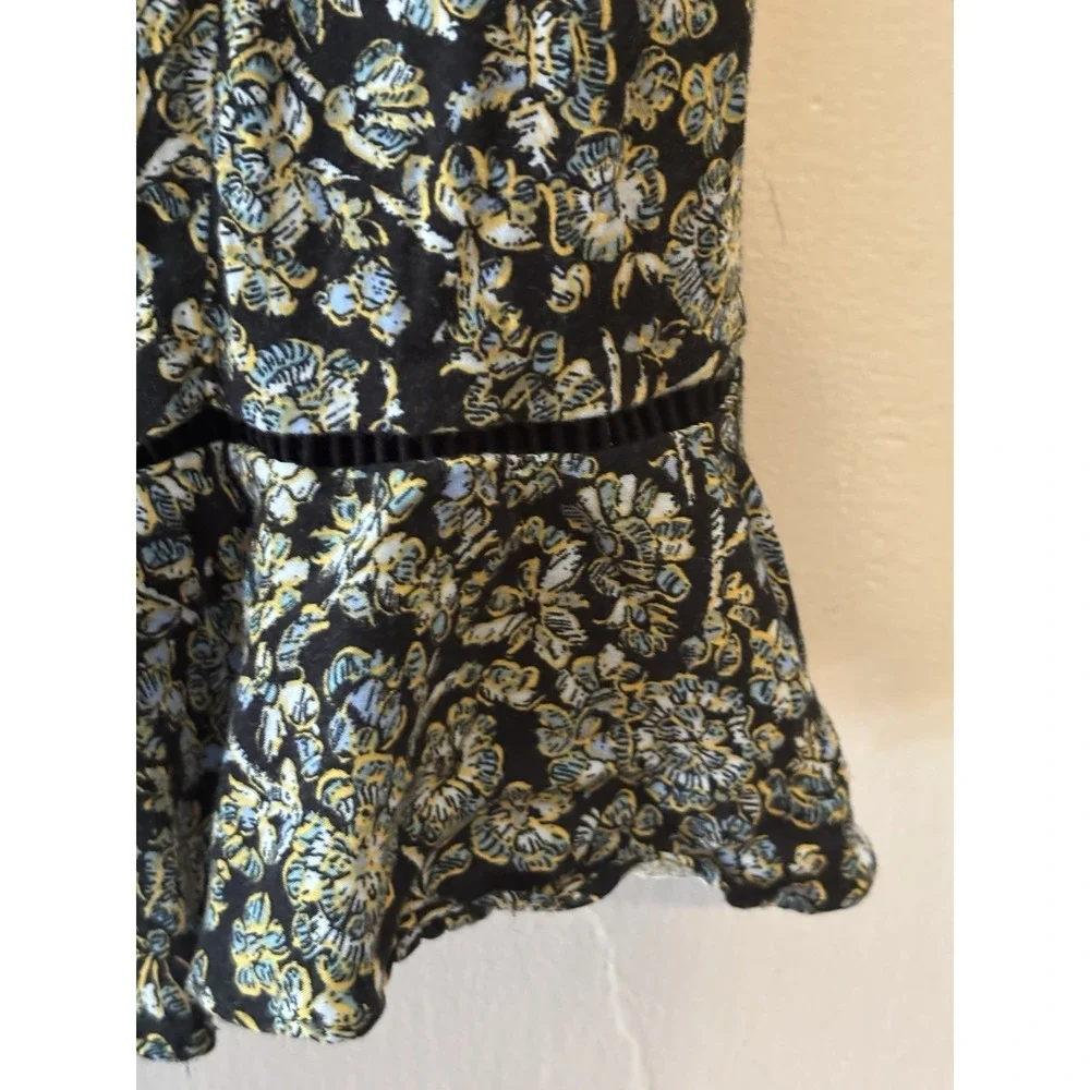 Free People Women's Boheme Mini Dress Black Floral Ruffle Long Sleeves Sz 4 $128
